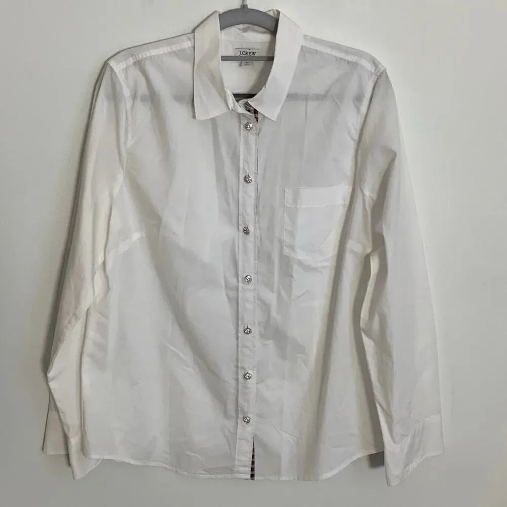 J. Crew Women's White Button down with tartan plaid‎ size large